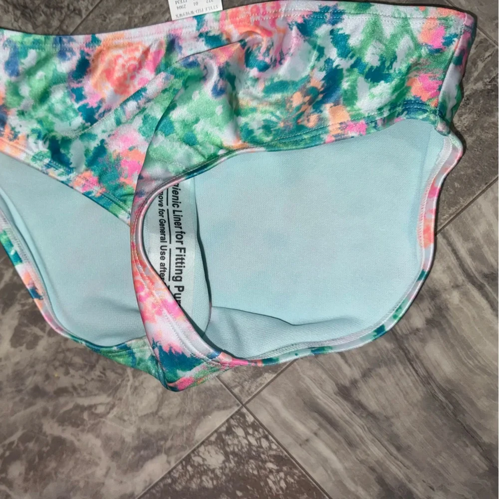 Cat & Jack Girls Floral Tie-Dye Rash Guard Swimsuit Set Size L 10/12 NWT